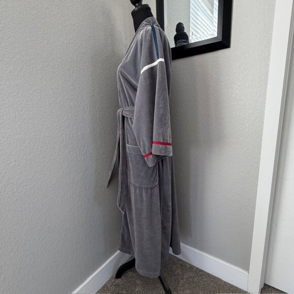 CHRISTIAN DIOR Vintage 80s Grey Velvet Velour Belted Robe One Size - Picture 5 of 11